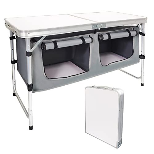 Lightweight Folding Camping Table with Storage - Adjustable Height, Portable Pic