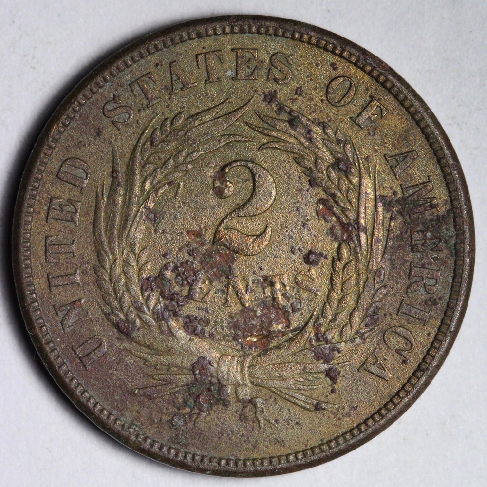 1866 Two Cent Piece XF detail E162 OSTA