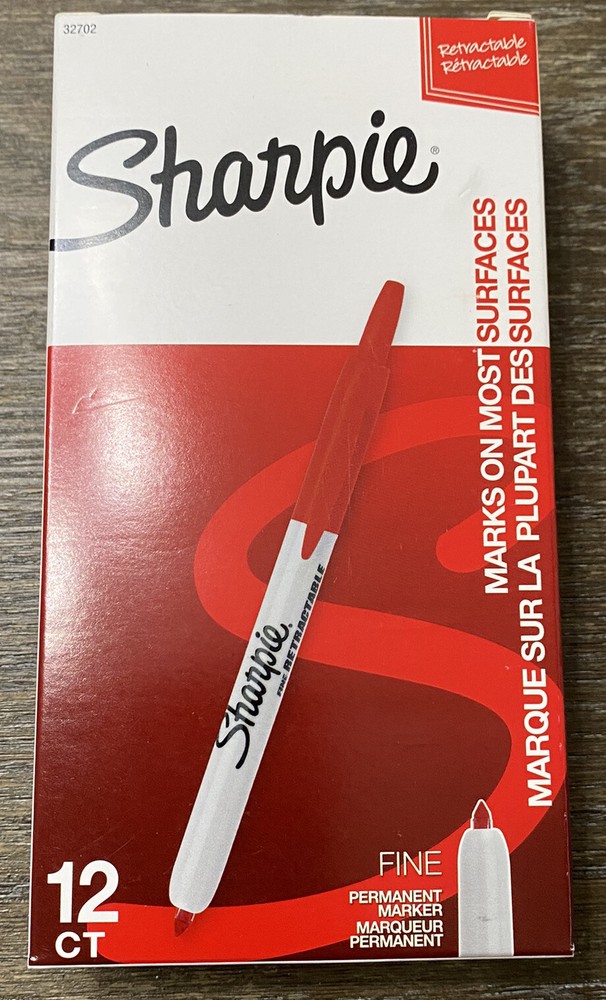 32702 Retractable Permanent Markers, Fine Point, Red, 12 Count