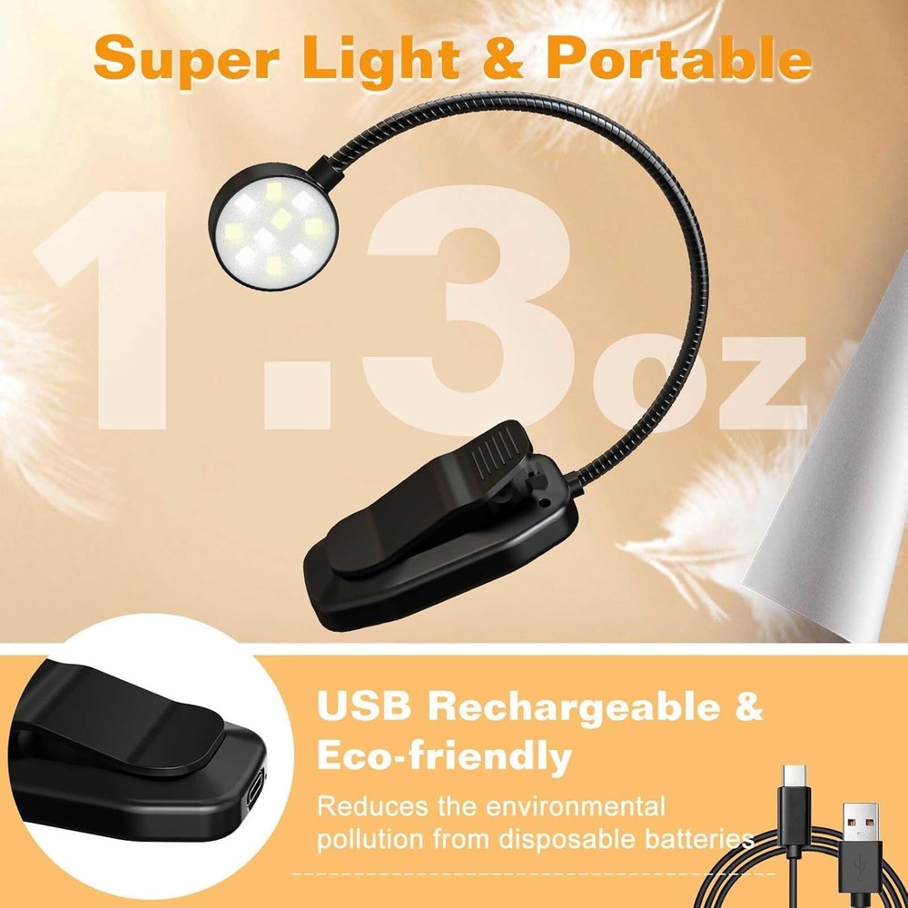 Rechargeable Book Light - 3 Color Modes, Adjustable Brightness, 30+ Hour Runtime