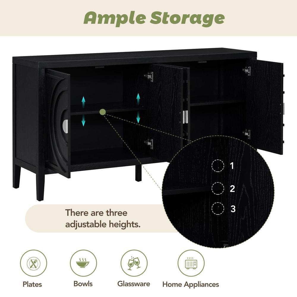 Stability and Durability Retro Sideboard Cabinet with Four Doors Black