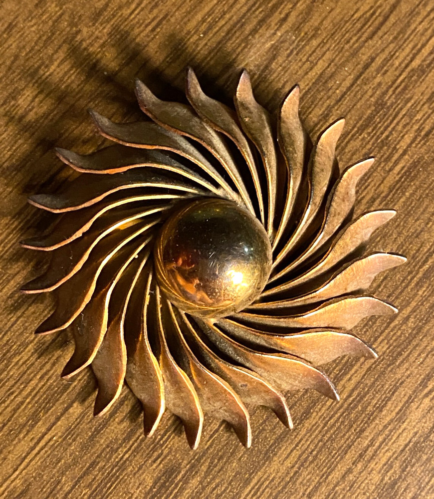 Vintage STATEMENT Abstract Sunburst Retro Gold Tone Pin 2 1/2"