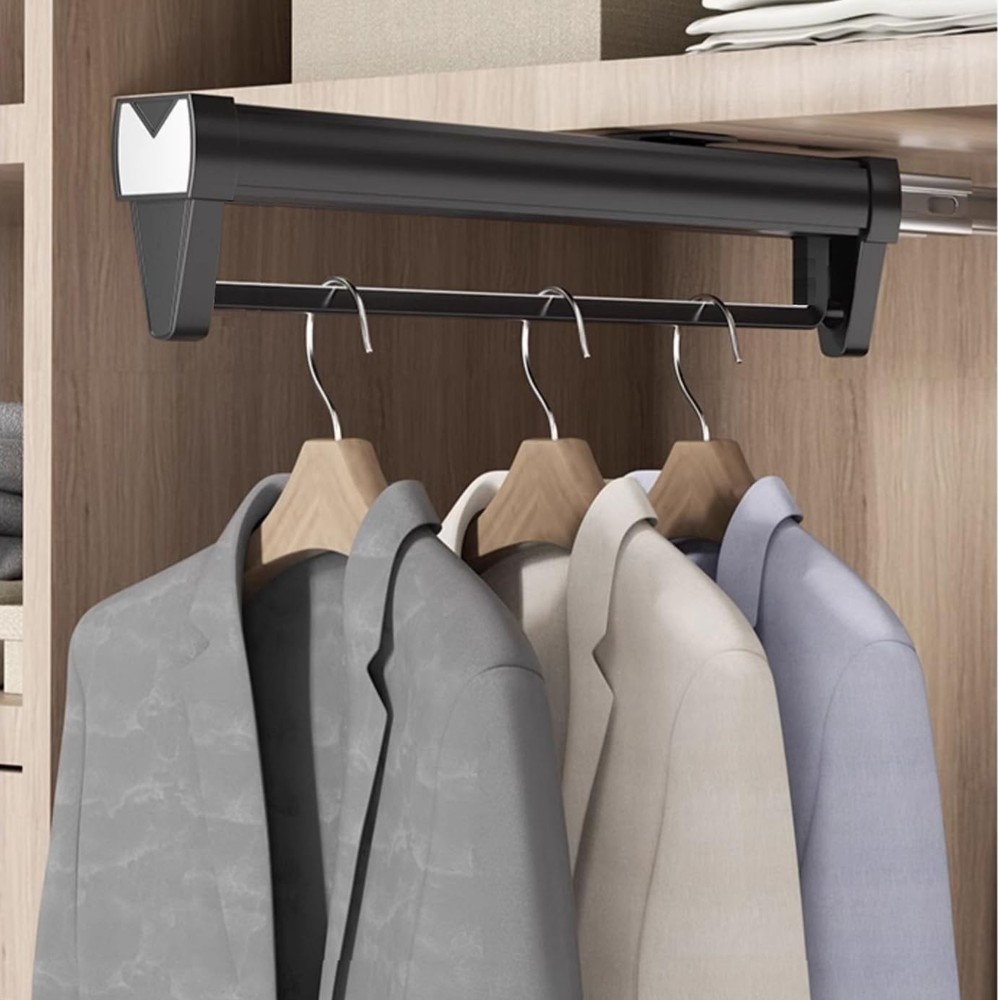 Adjustable Double-Rail Pull Out Clothes Hanger Rod Thick Steel Wardrobe JJ010