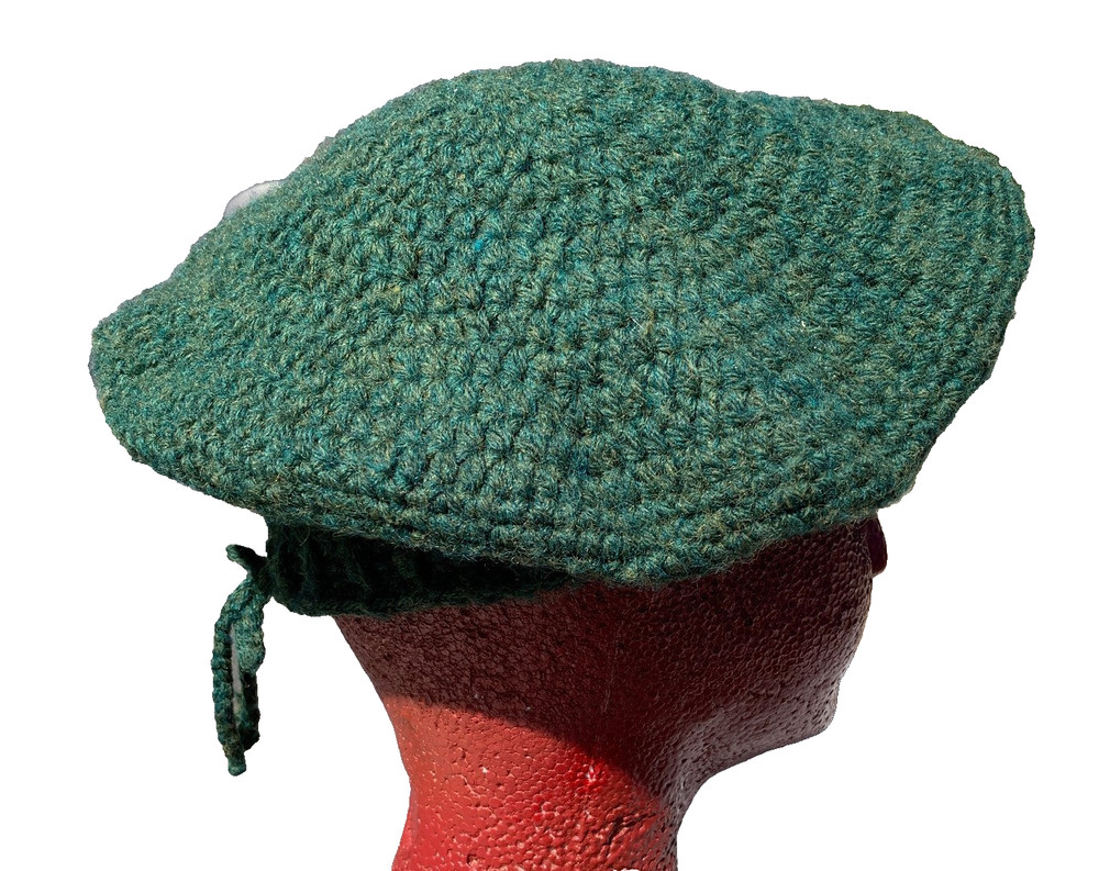 Handmade Crocheted Unisex Green Adjustable Beret