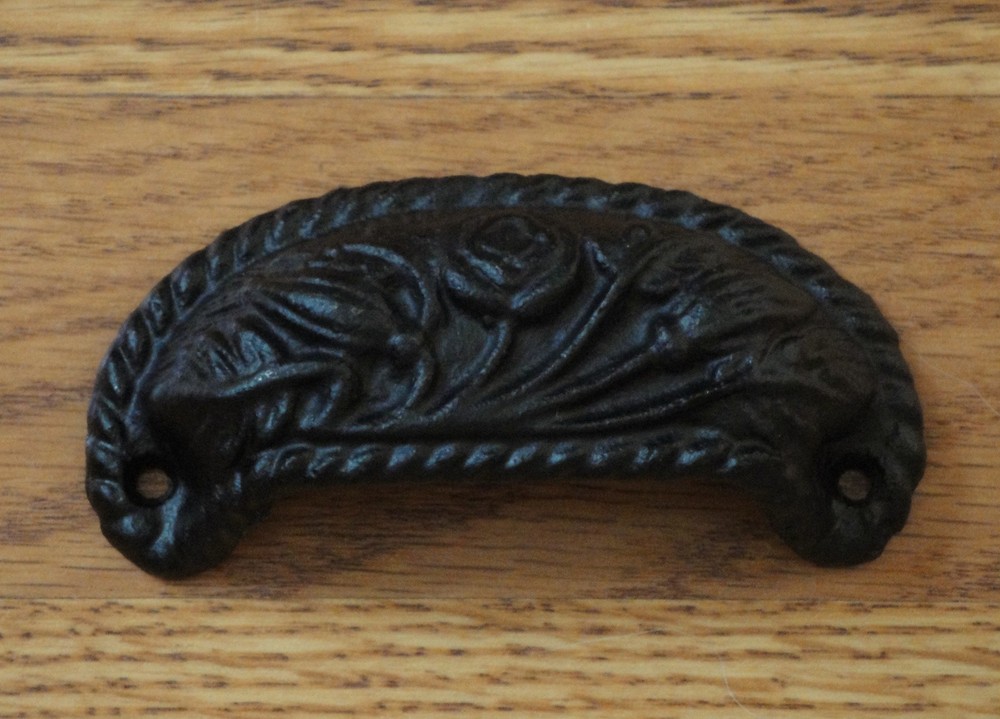 Victorian Drawer Pulls Black Cast Iron 3" Center Mounting