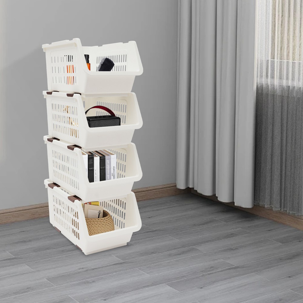 4PCS Stacking Storage Baskets Heavy Duty (38LBS Capacity) Storage Bins