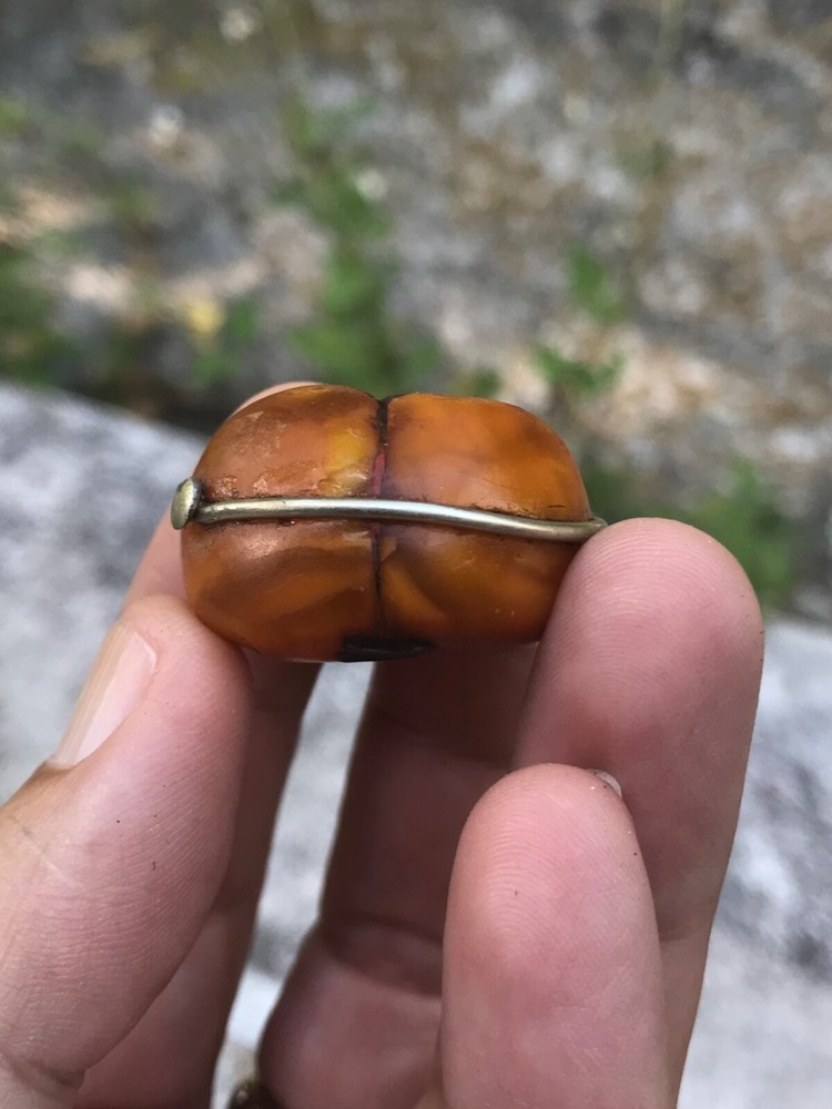 (B) Repaired antique Berber Amber Bead Silver Morocco #4