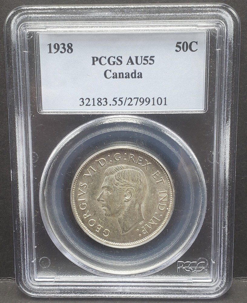 1938 Canada 50 Cent Silver Half Dollar PCGS AU55