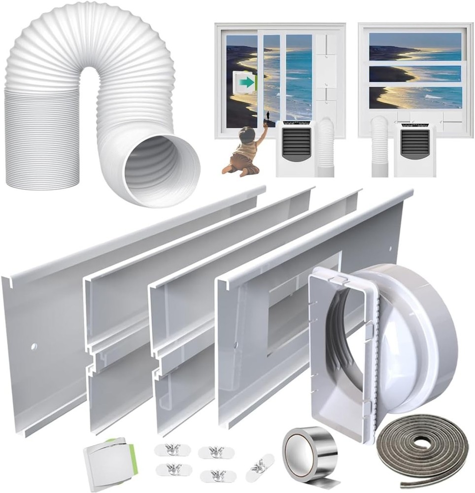 Portable AC Window Vent Kit, 5.9" Hose, Adjustable 26-62" for LG/Hisense