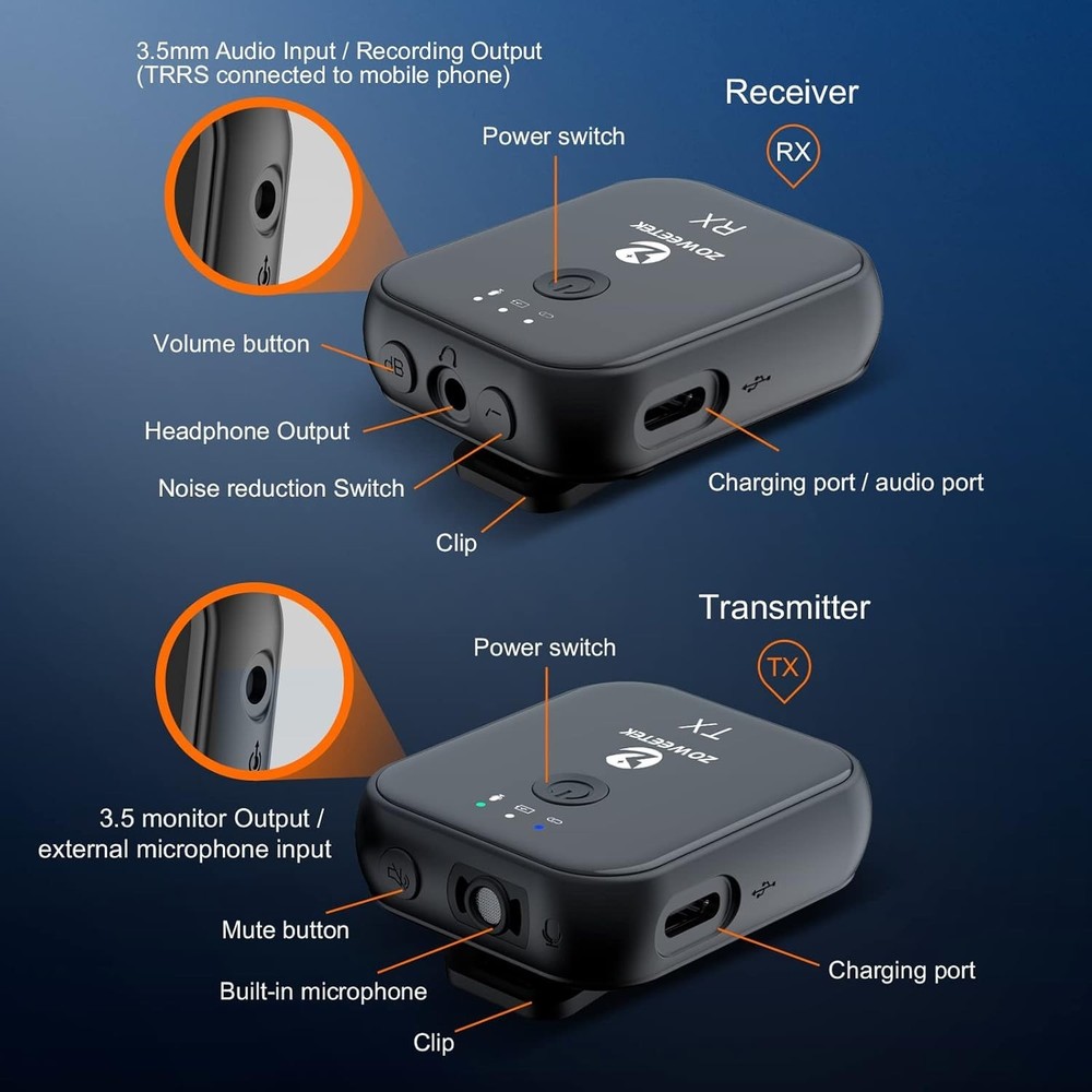 Wireless Lavalier Microphone System Dual Channel for Vlogging Streaming iPhon...