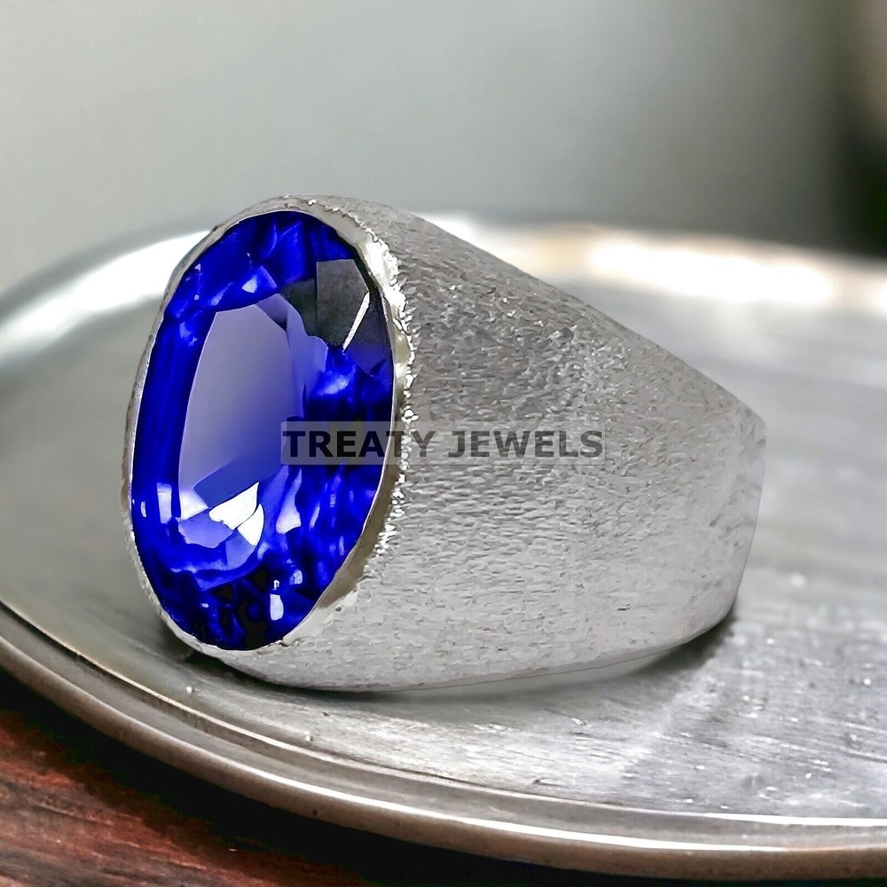 Tanzanite Oval Cut Gemstone With 14K Solid White Gold Ring For Men's #A96
