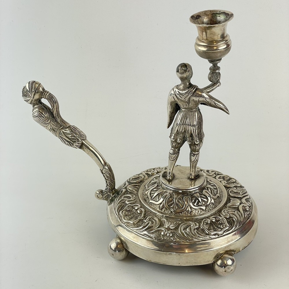Antique Probably Spanish Solid “915” Silver Figural Chamberstick Figurehead 18cm