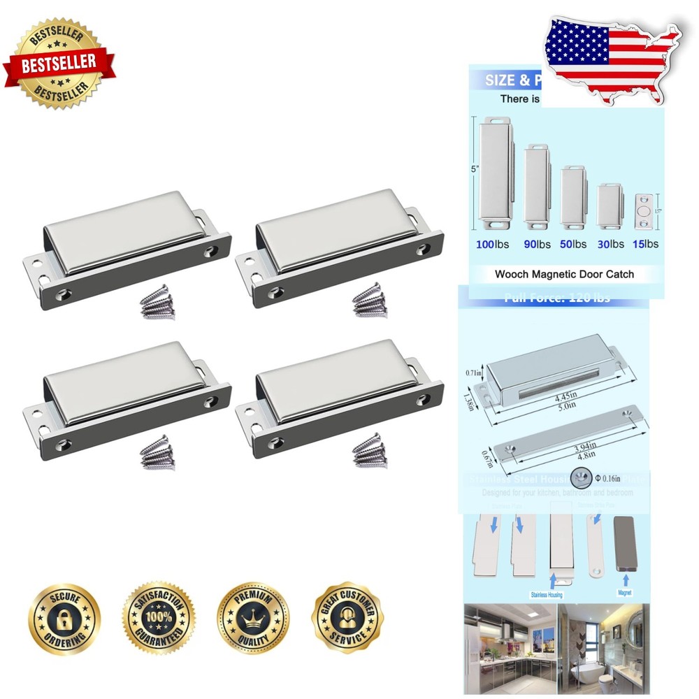 Stainless Steel Magnetic Catch 4-Pack 160lb Pull Force Rustproof Kitchen Cabinet
