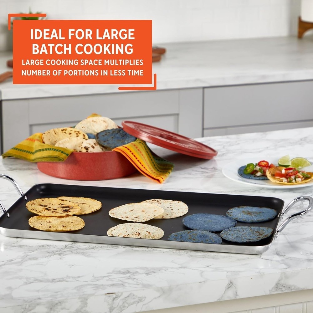 Double Burner Griddle Non-Stick 20-Inch, Black