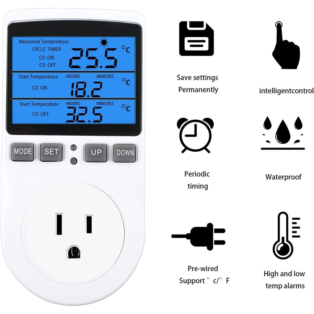 Backlit Digital Temperature Controller, LCD Screen Heating Cooling Thermostat...