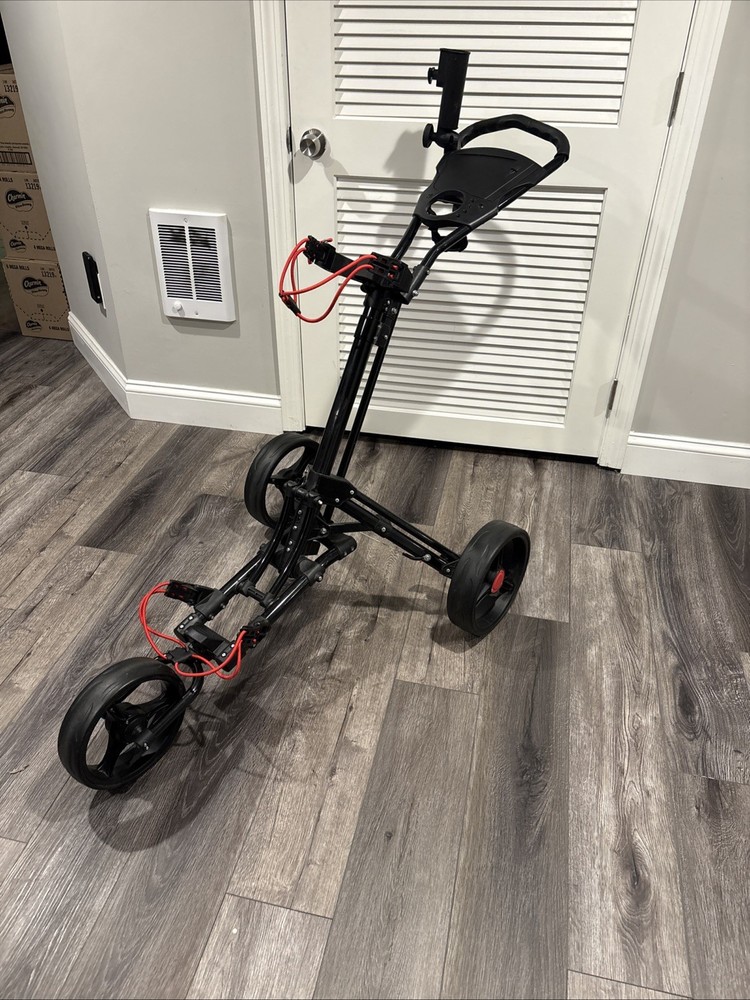 Exc Condition - Foldable 3 Wheel Golf Push Cart Trolley - Black & Red