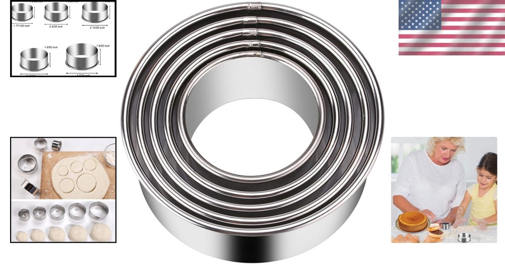 Gradated 5 Sizes Round Cookie Cutters - Durable & Dishwasher Safe