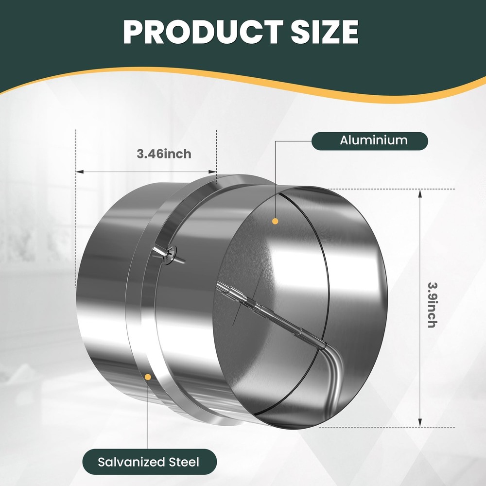 4" Backdraft Damper, One-Way Ducting Insert with Spring-Loaded Aluminum Flaps...