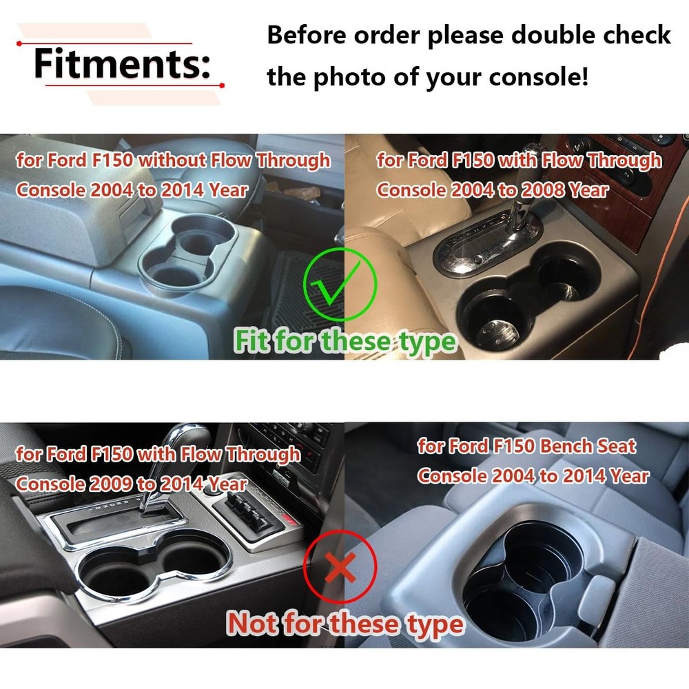 Cup Holder Insert Compatible with Ford F150 with Flow Through Console 2004-20...
