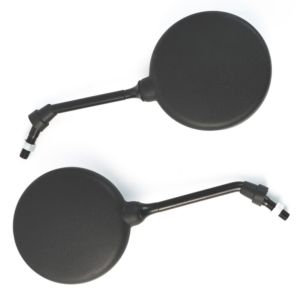 Pair Universal Round Long Stem Motorcycle Mirrors 10mm Black Left + Right