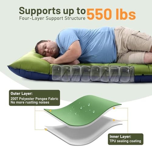Camping Sleeping Pad,Extra Wide 6 inch Thick Inflatable Sleeping Pads Green