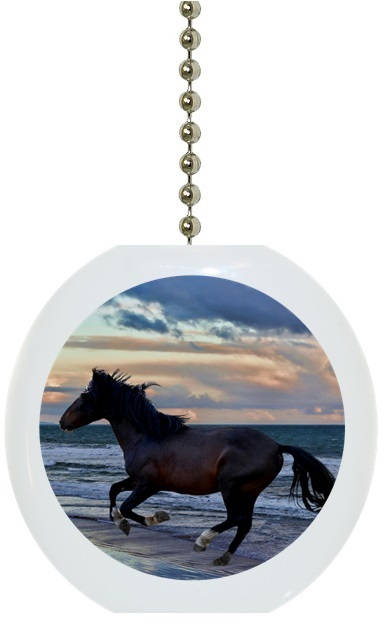 Horse on Beach Night Solid CERAMIC Ceiling Fan Light Lamp Pull