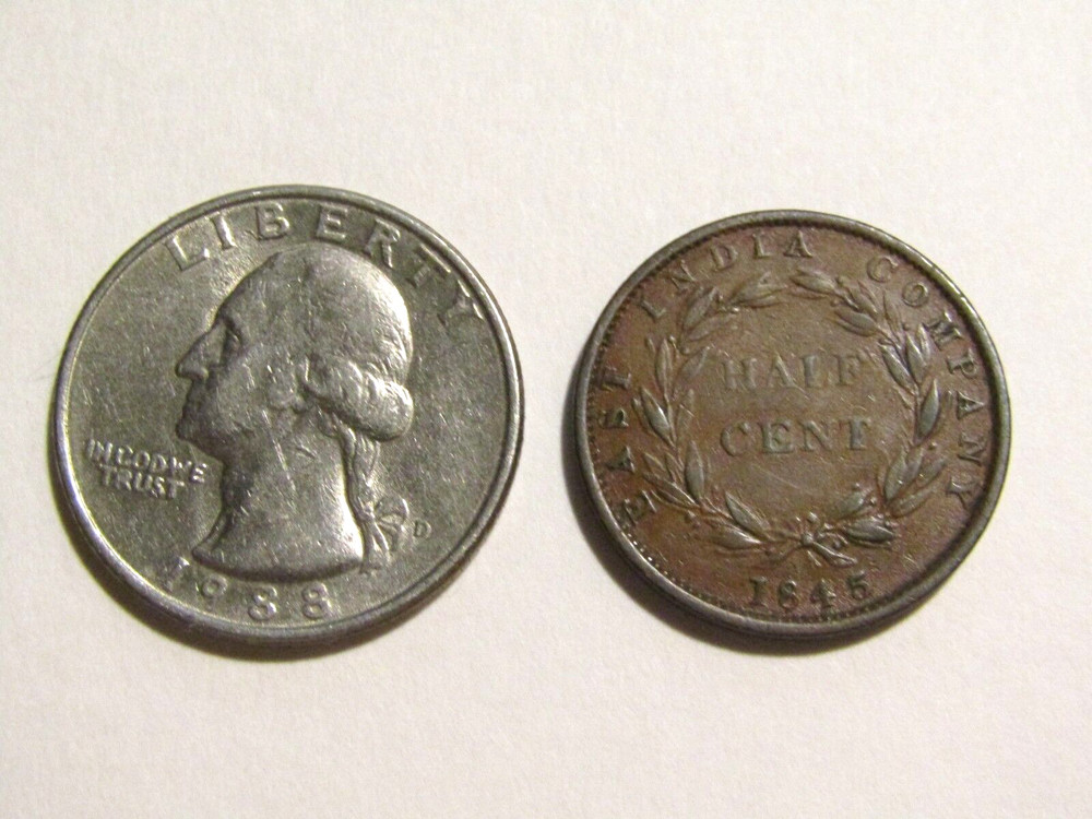 Straits Settlements 1845 1/2 Cent Old Coin