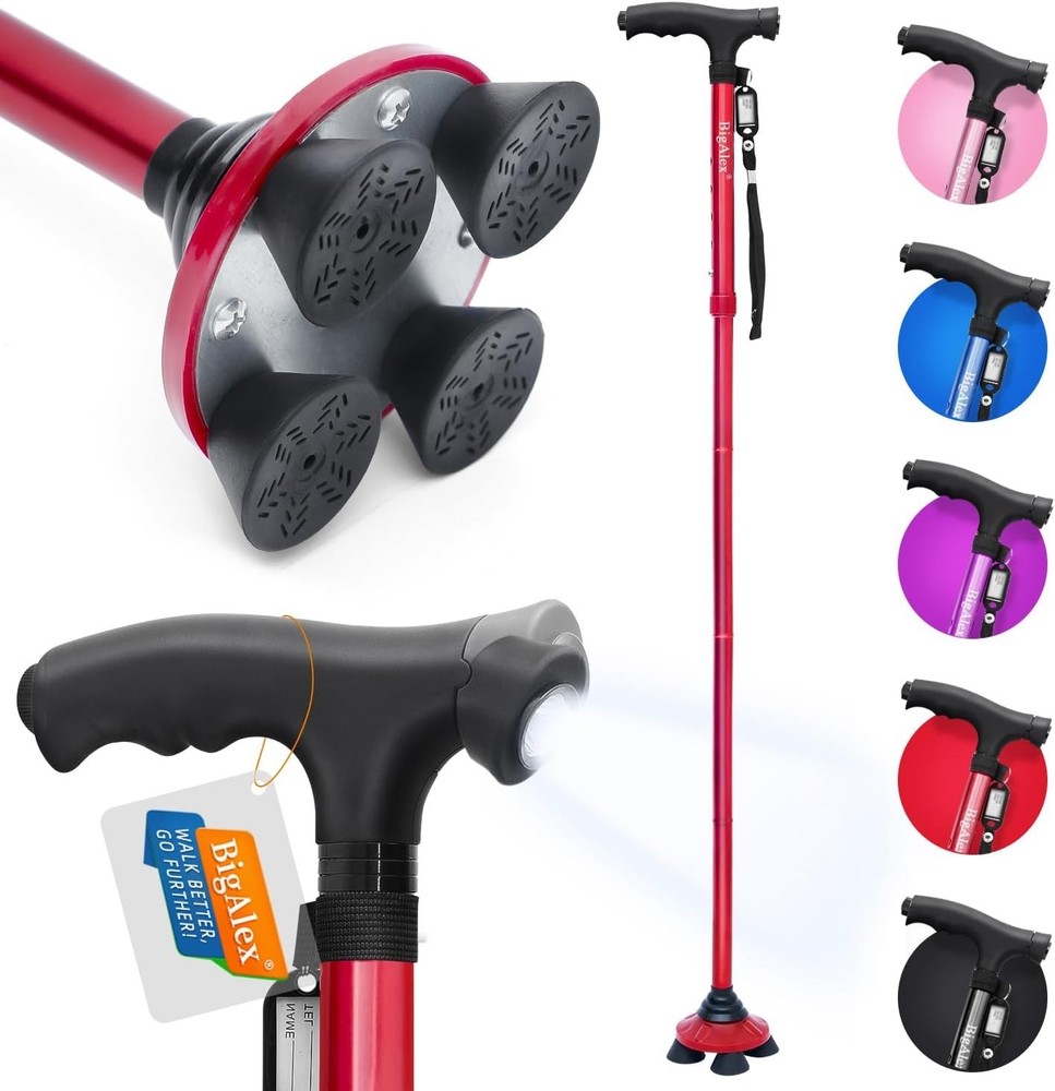 Lightweight Folding Walking Cane with LED Light and Rubber Grip Base - Unisex