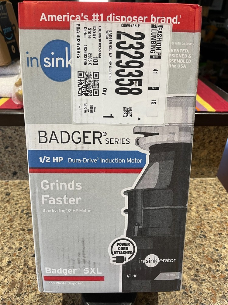 NEW! InSinkErator Badger 5XL Corded 1/2-HP Continuous Feed Garbage Disposal