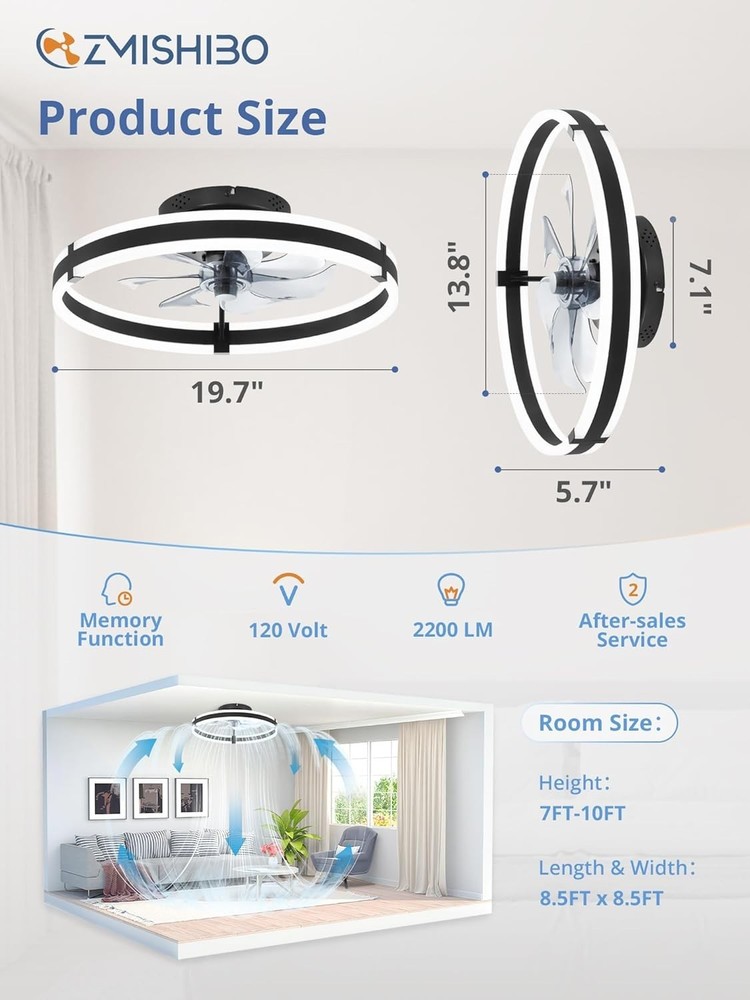 Compact 19.7'' Ceiling Fan with Remote Control & Adjustable LED Lighting Options