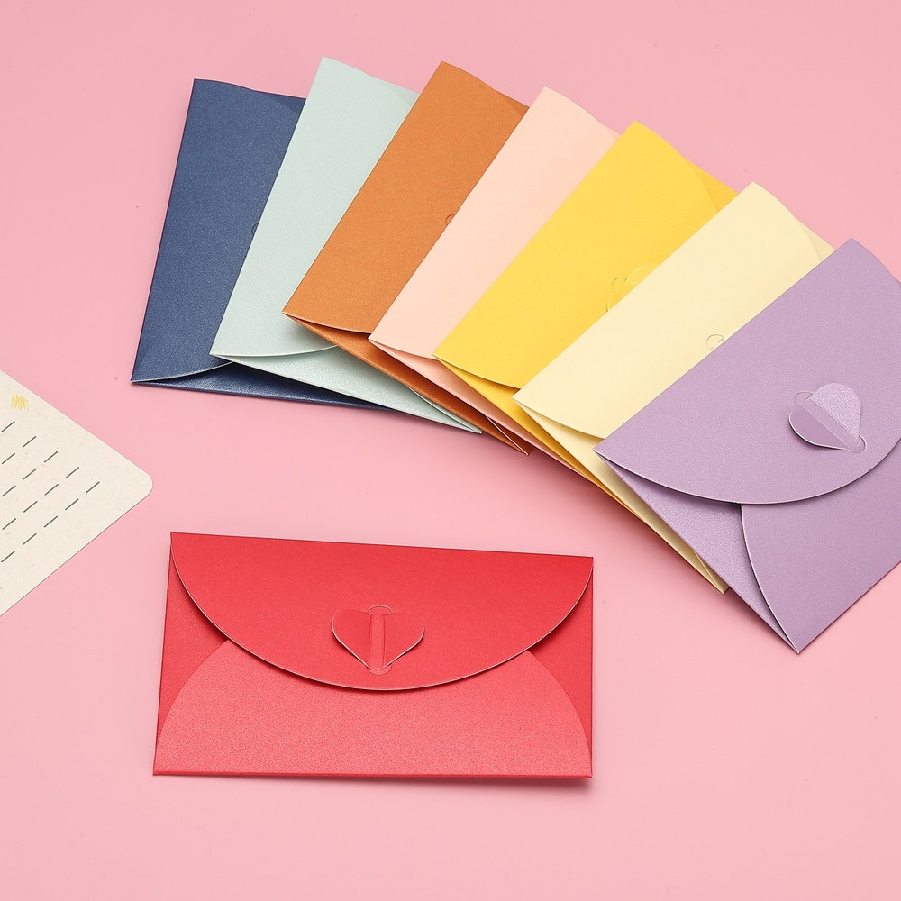 100Pack Small Envelopes, Heart Clasp Black Mini Card Envelopes