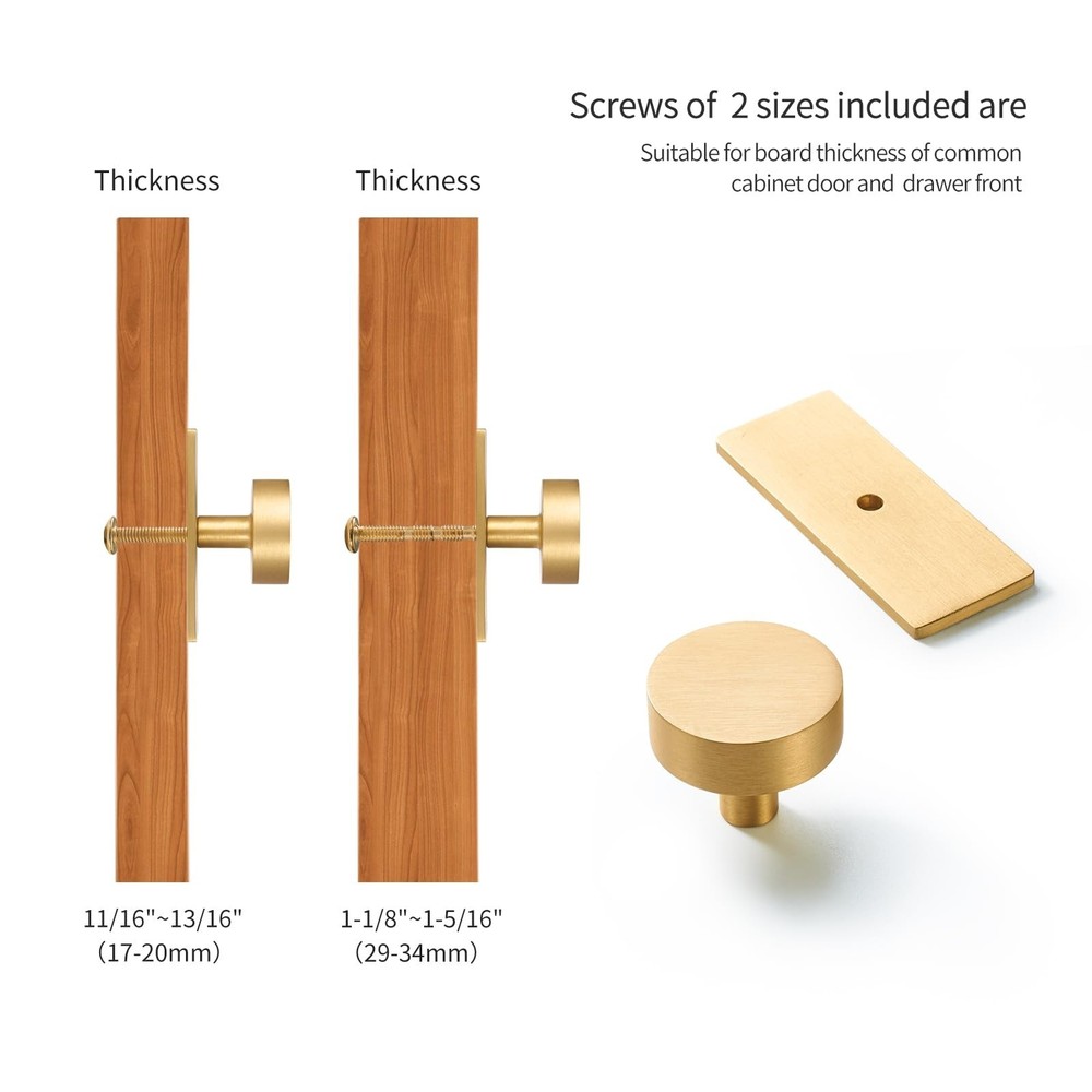 Brass Cabinet Knobs with Backplate - 2 Pack Modern Brushed Gold Hardware Hand...
