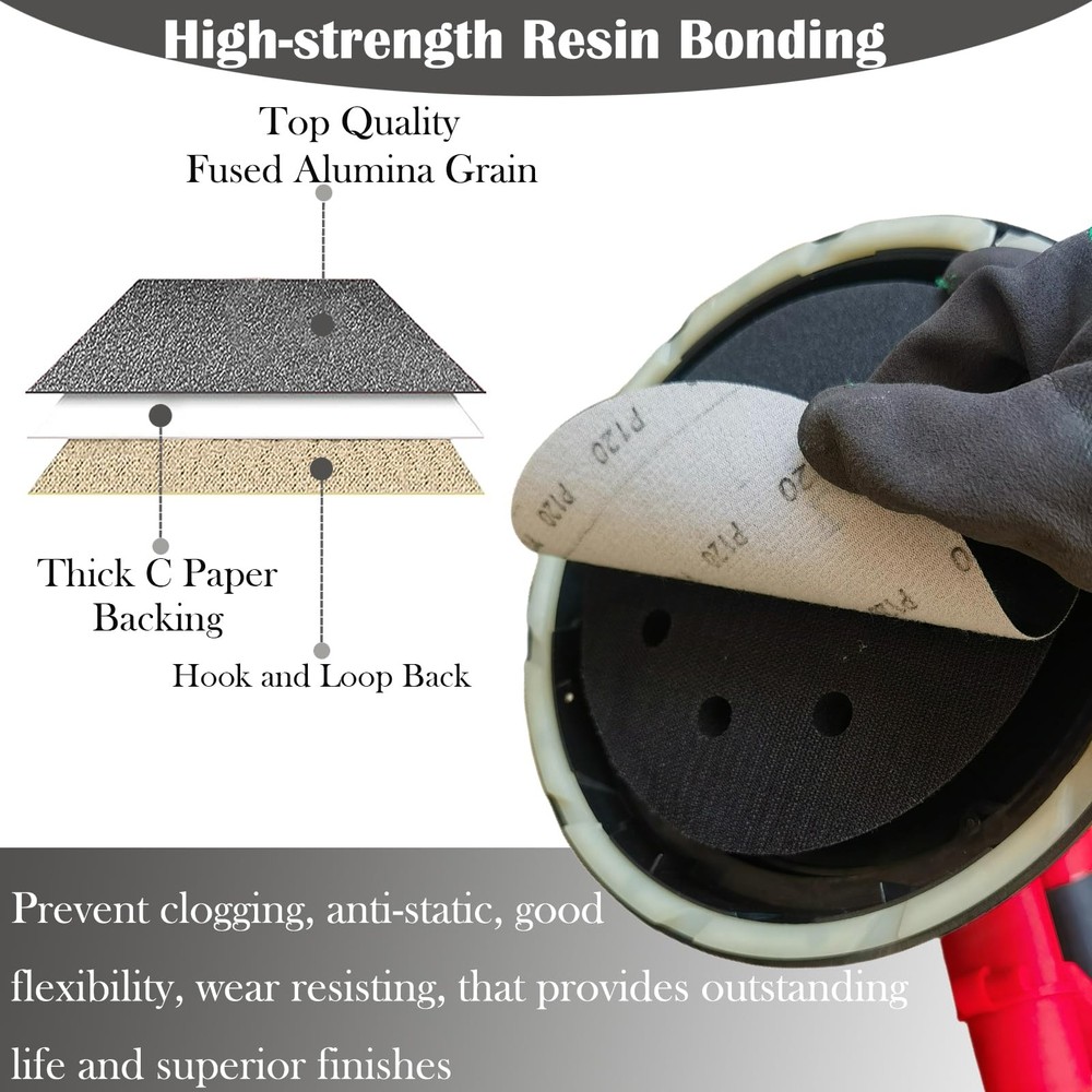 7" Hook-and-Loop Sanding Discs 80-2000 Grits Wet/Dry for Random Orbit Sander