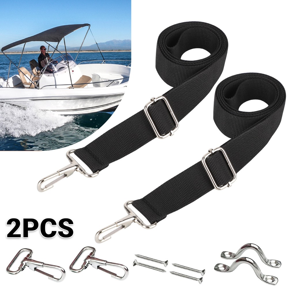 2x Adjustable Bimini Top Tie Down Webbing Straps with Loop Snap Hooks 24" To 43"