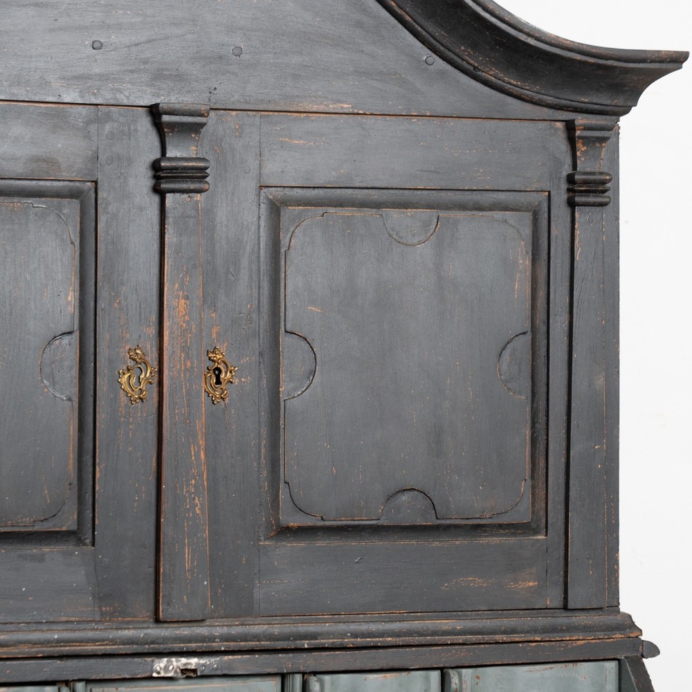 18th Century Danish Oak Secretary Bureau, Painted Black