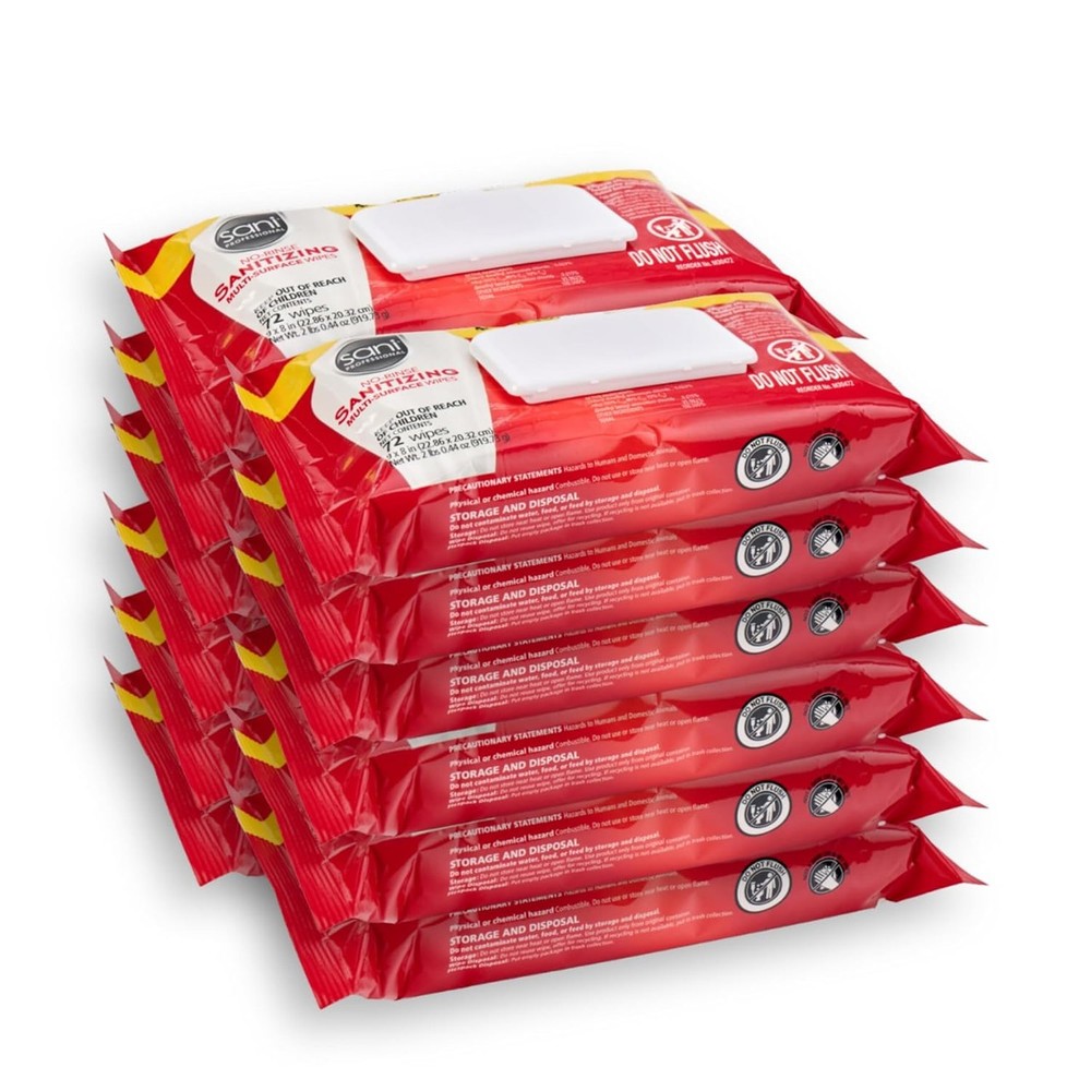 Sani Professional Nice Pak Sanitizing Multi-Surface Wipes, 72 Count, 12 Per Case
