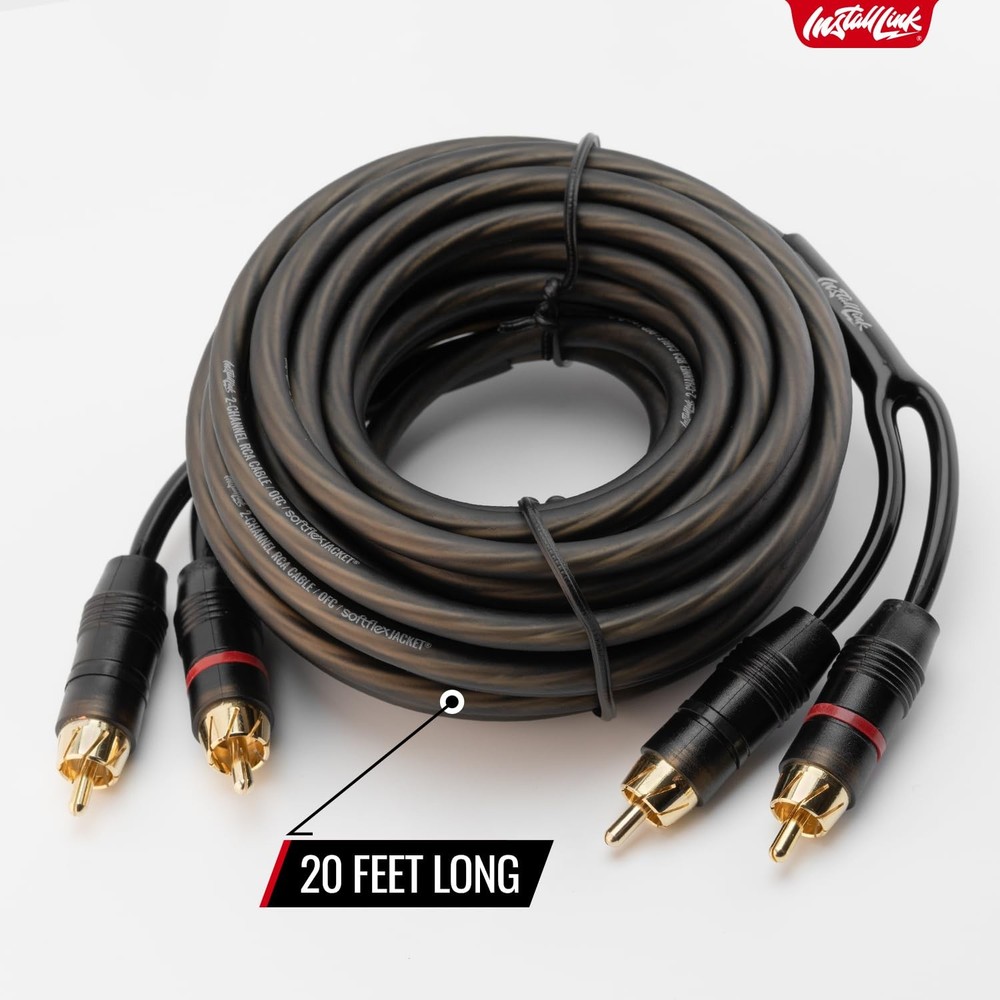 Install Link RCA Audio Cable for Subwoofer or Stereo Cable, 2-Channel, 20ft
