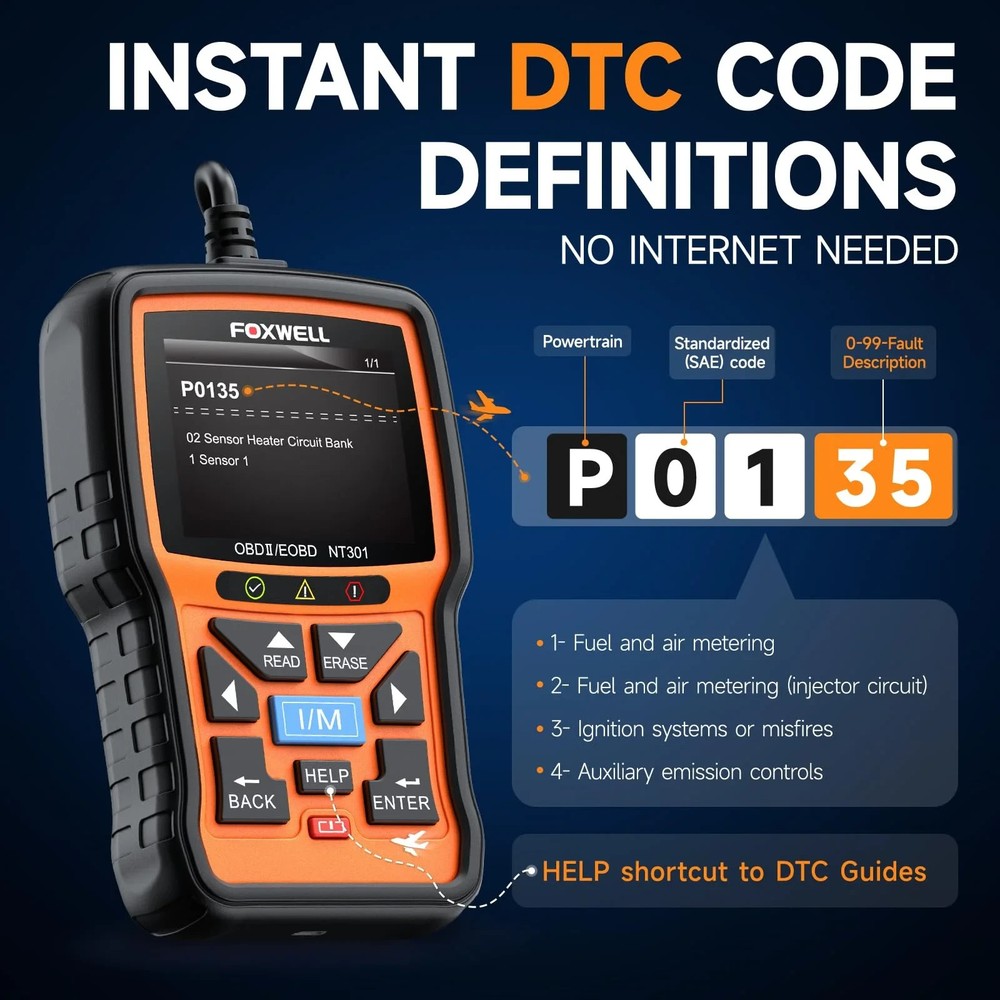 Foxwell NT301 OBD2 Scanner Code Reader Check Engine Fault Car Diagnostic Tool US