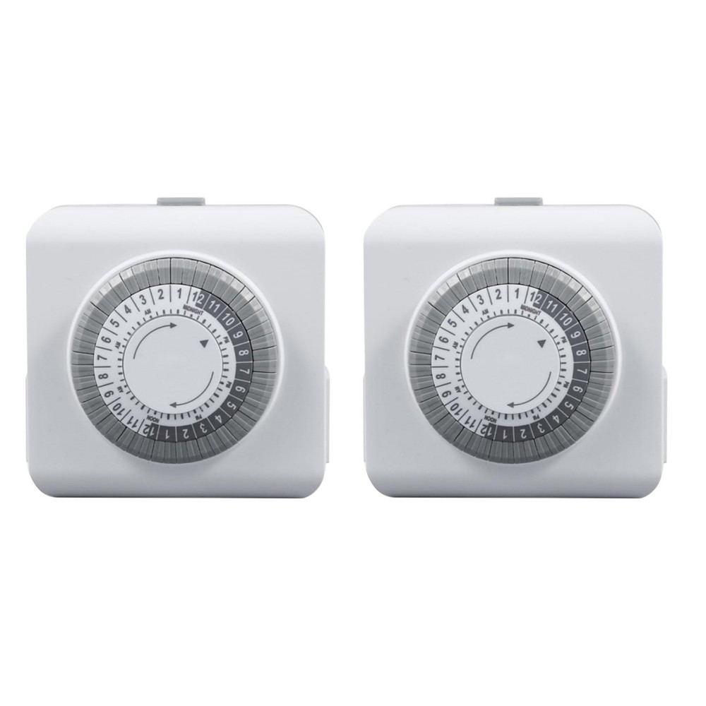 2 Pack 110-125V 3-Pin Outlet Timer For Lamp Control 24-Hour Programmable Switch