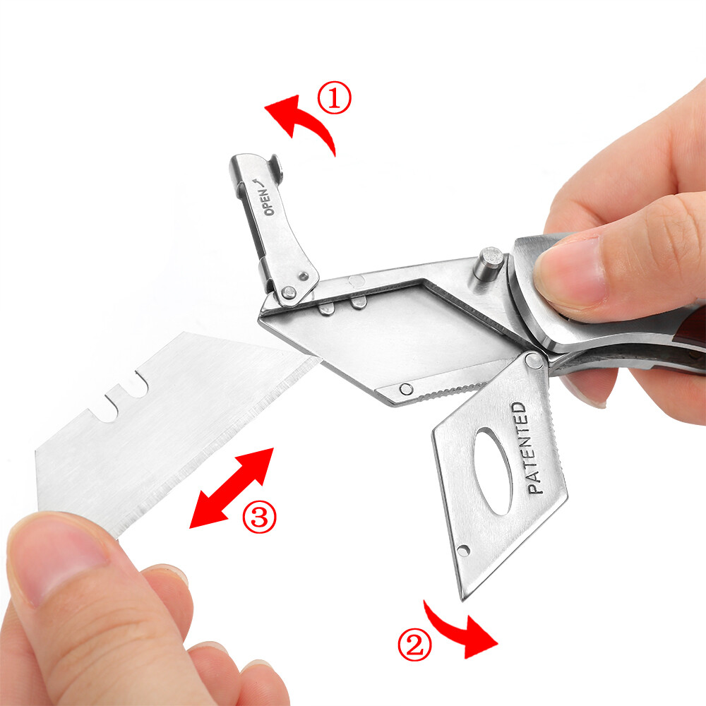 WORKPRO Folding Utility Knife Quick Change Blade Wood Grain Handle and Back Lock