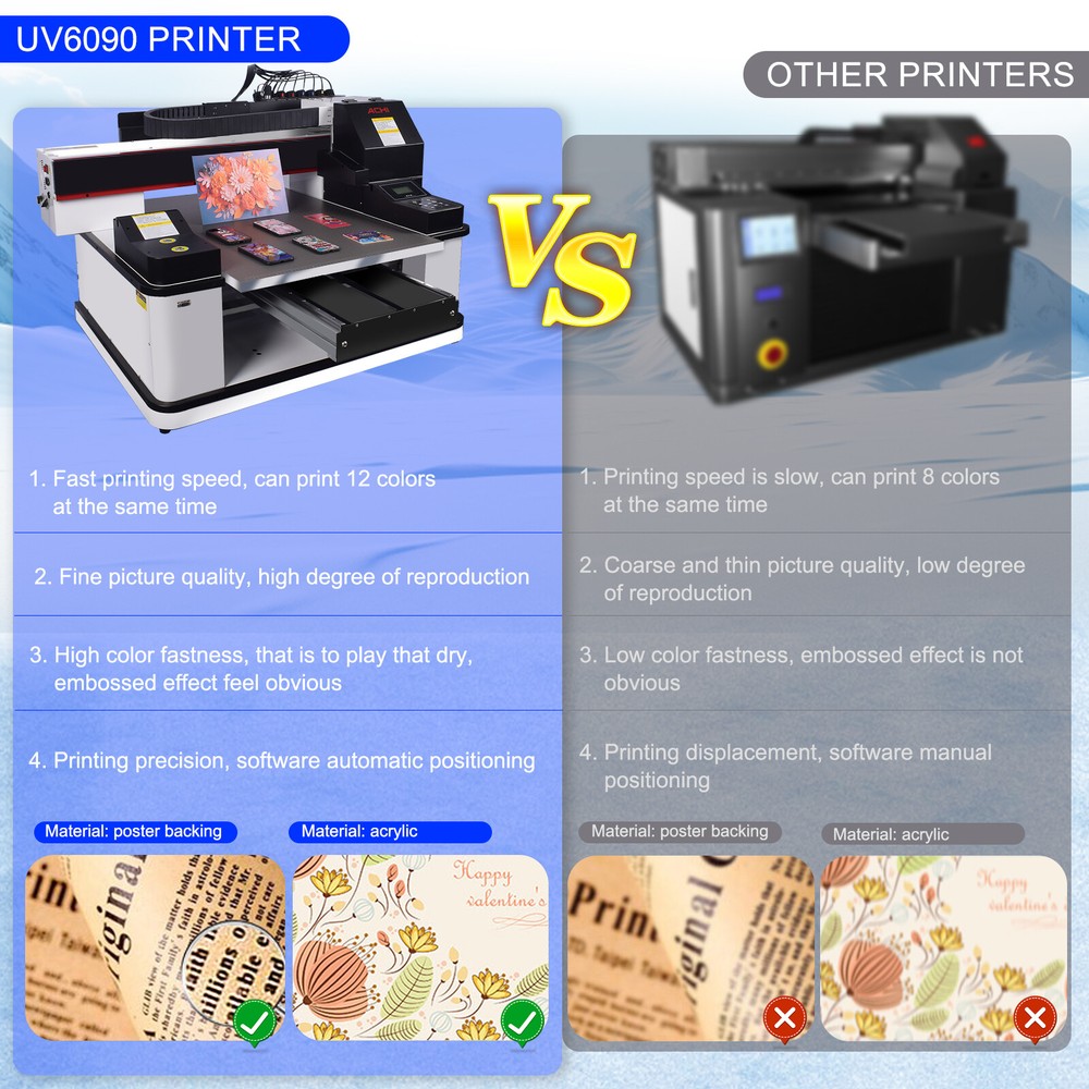 ACHI UV 6090 XP600 Printer DTG Flatbed Printer Vacuum Platform 8 Color US Ship