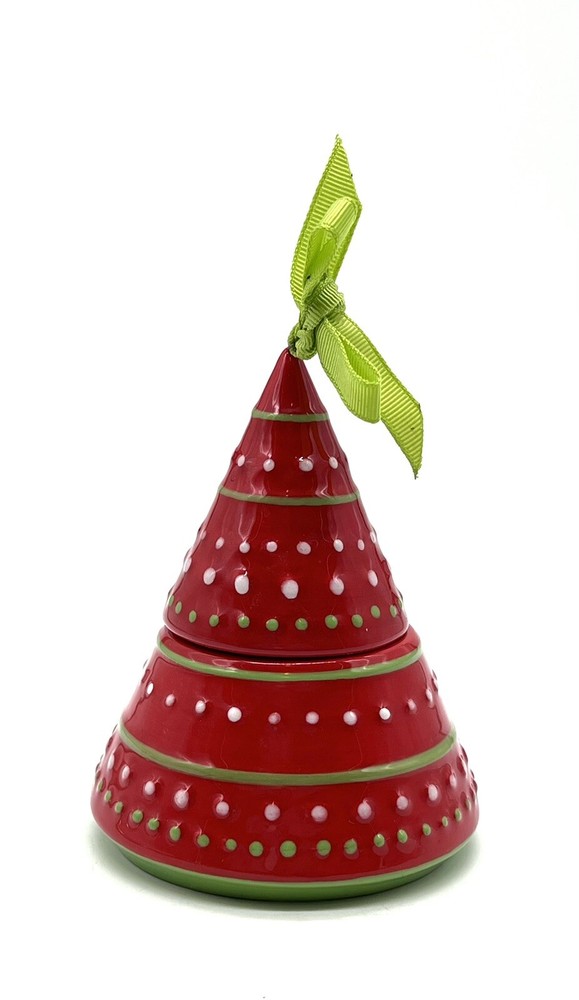 Grasslands Road Red Ceramic Christmas Tree 2pc Candle Very Nice