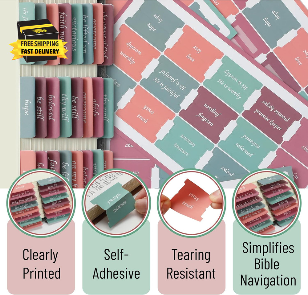 - Topical Laminated Bible Tabs, 75 Pcs, Spring Theme, Easy-To-Read & Apply, Tear