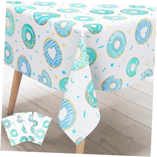 3 Packs Donut Theme Tablecloths, Teal Blue Sprinkled with Love Rectangular