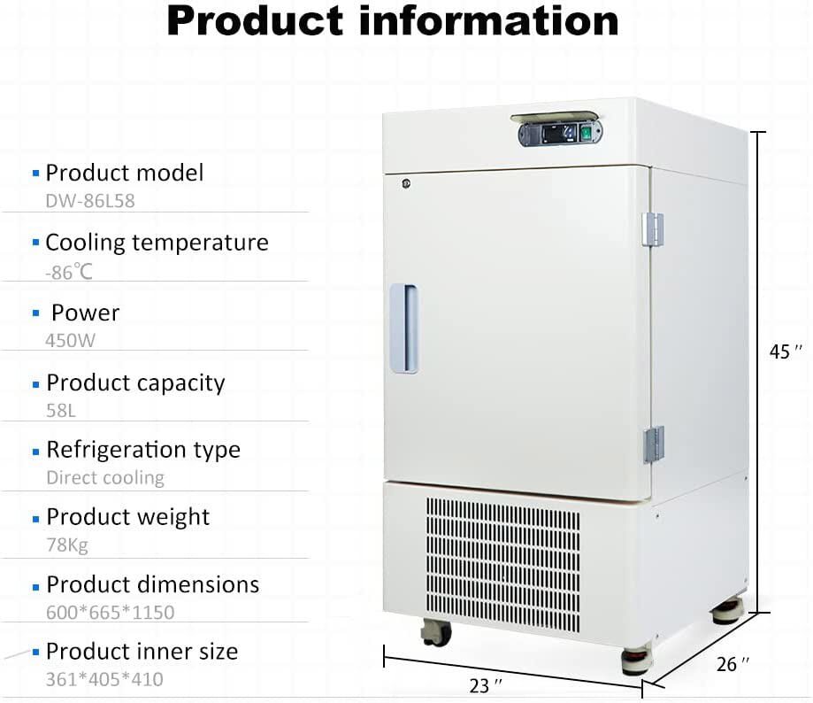 -80°C 58L Vertical Ultra Low Temperature Freezer Refrigerator for Sample Storage