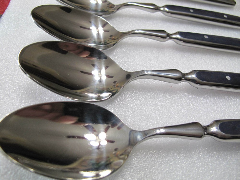NEW Hampton Silversmiths 8 pc Soup Spoons Fiero Cobalt Blue Stainless Flatware