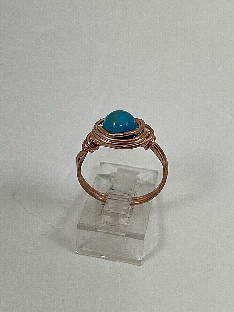 Handmade ~ Copper Wire Wrap ~ Turquoise Ring Size 6 #72