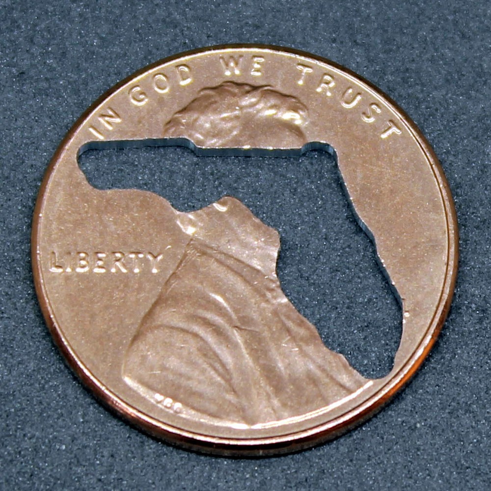 Lucky penny with Florida cut out