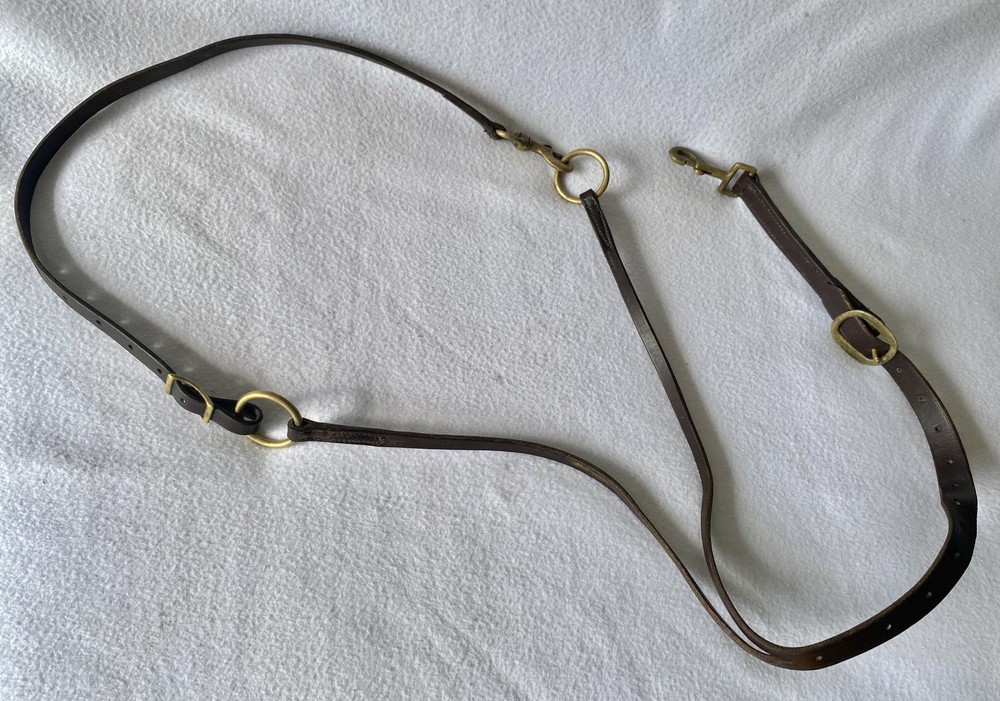 Top QUALITY Adjustable Western Martingale Training Fork~BROWN Leather~BRASS Hard