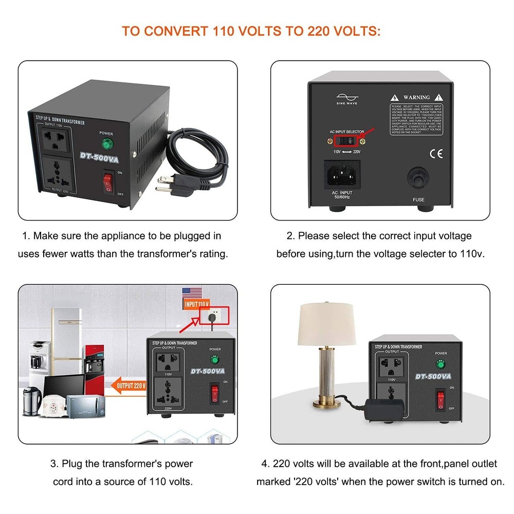 Step Up & Step Down Voltage Transformer Power Converter with Power Cord,Conv...